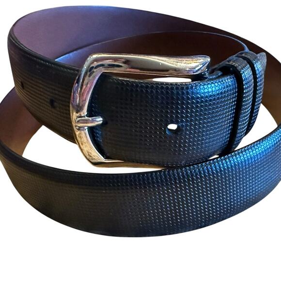 Daniel Cremieux Mens Size 36 Black Leather Textured Belt Silver Buckle - Picture 1 of 8